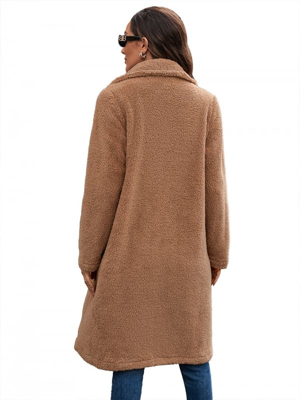 Single-breasted Mid-plush Trench Coat Loose-collar Lambswool Coat