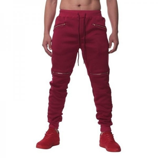 Men's Sports Pants With Double Pockets And Zip Personality Design